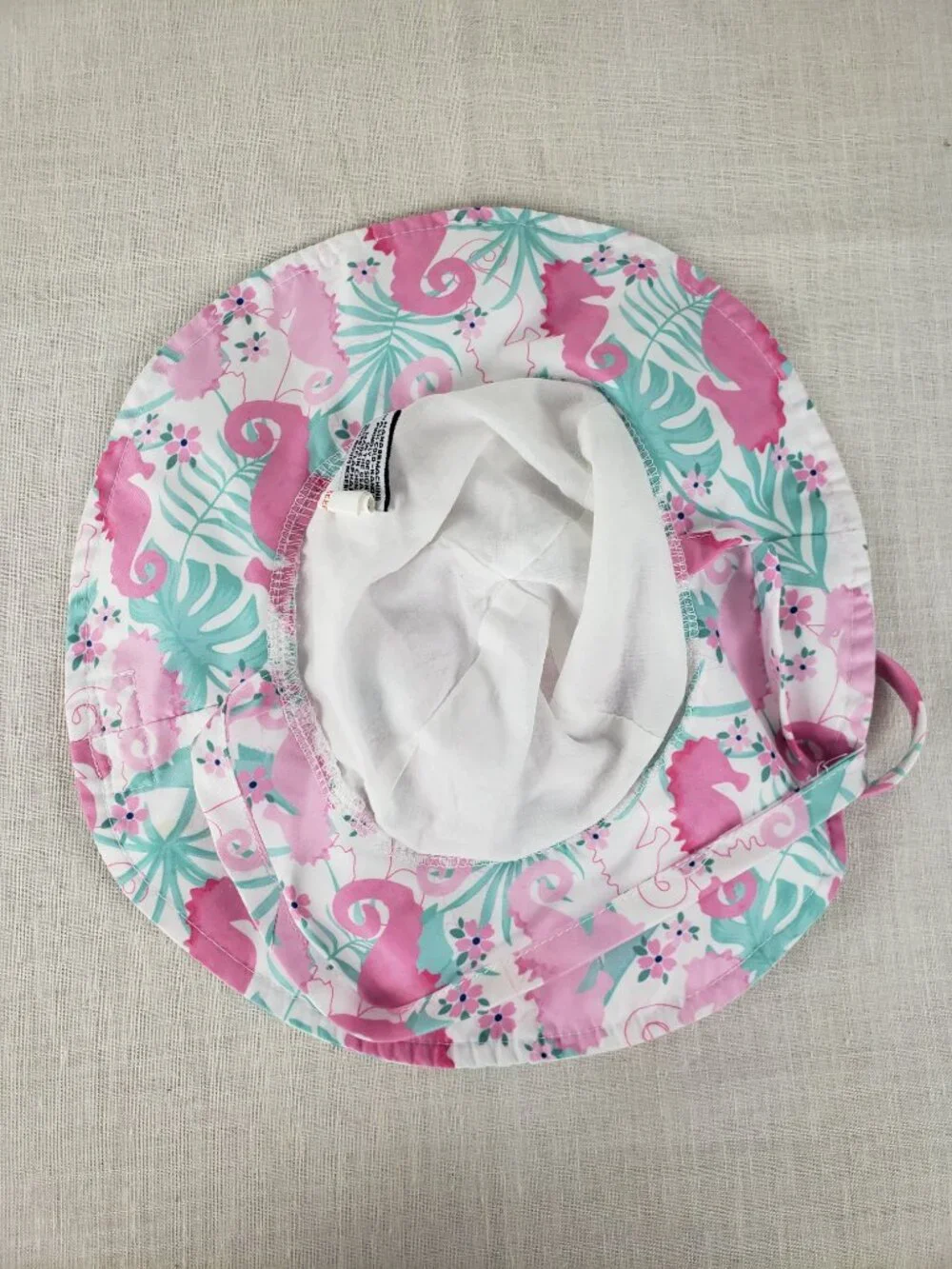 Flap Happy Sun Hat Pink Green Seahorse Print Bucket Hat Bonnet Size Small 3-6 Mo